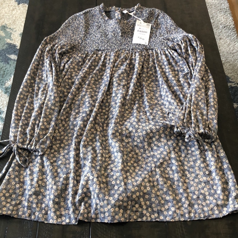 NEW Zara Mini Floral Smocked Romper Long Sleeve XS Built-in Shorts Mini Dress - Picture 3 of 16